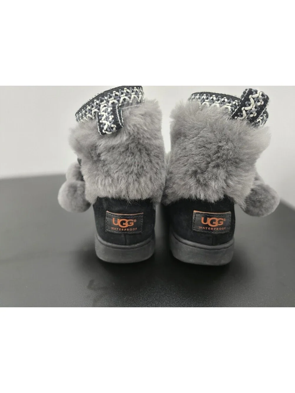 UGG Brie Waterproof Pom Pom Boots Black Gray Size W7